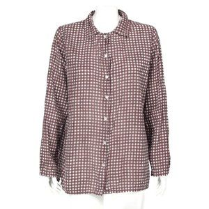 Auntie Oti India Gingham Plaid Button Shirt Top in Oxblood Women's size 1